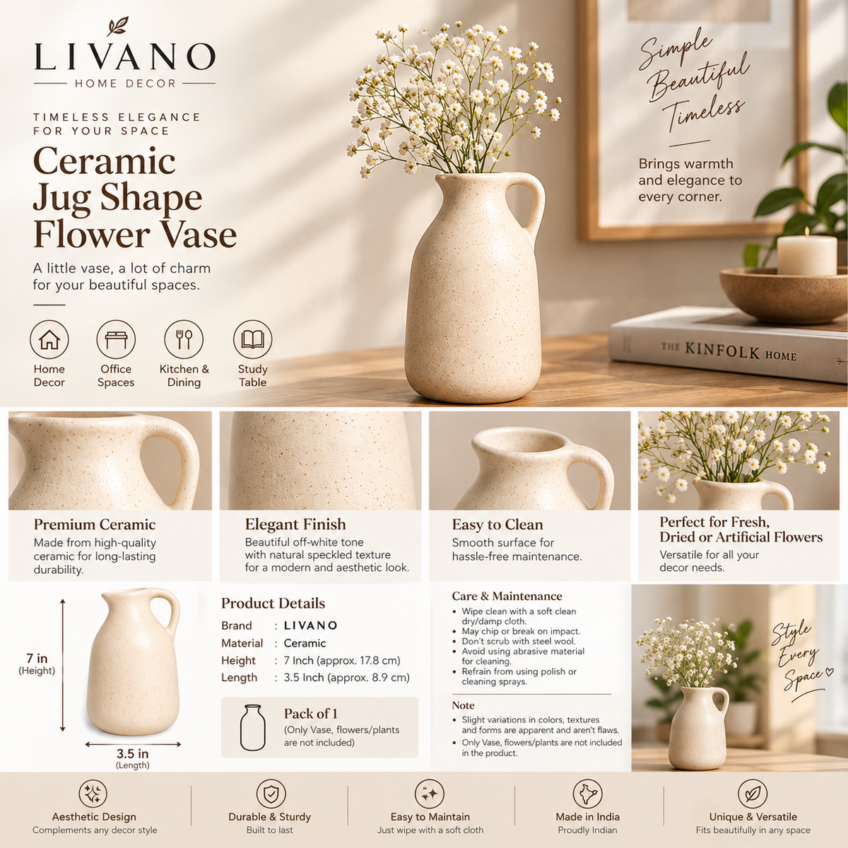 Ceramic Jug Shape Flower Vase