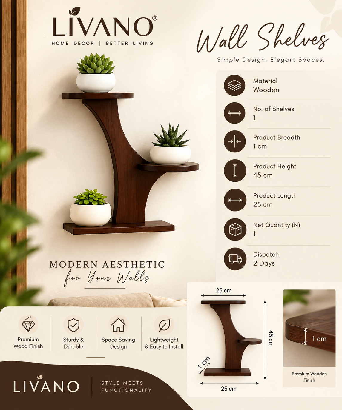 Wall Decor & Hanging Wooden Stylish Wall Shelves.
